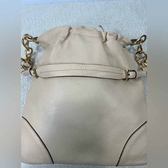 Authentic Prada Leather Beige Shoulder Bag w/ Chain Strap Camel Leather Lining - Picture 6 of 12